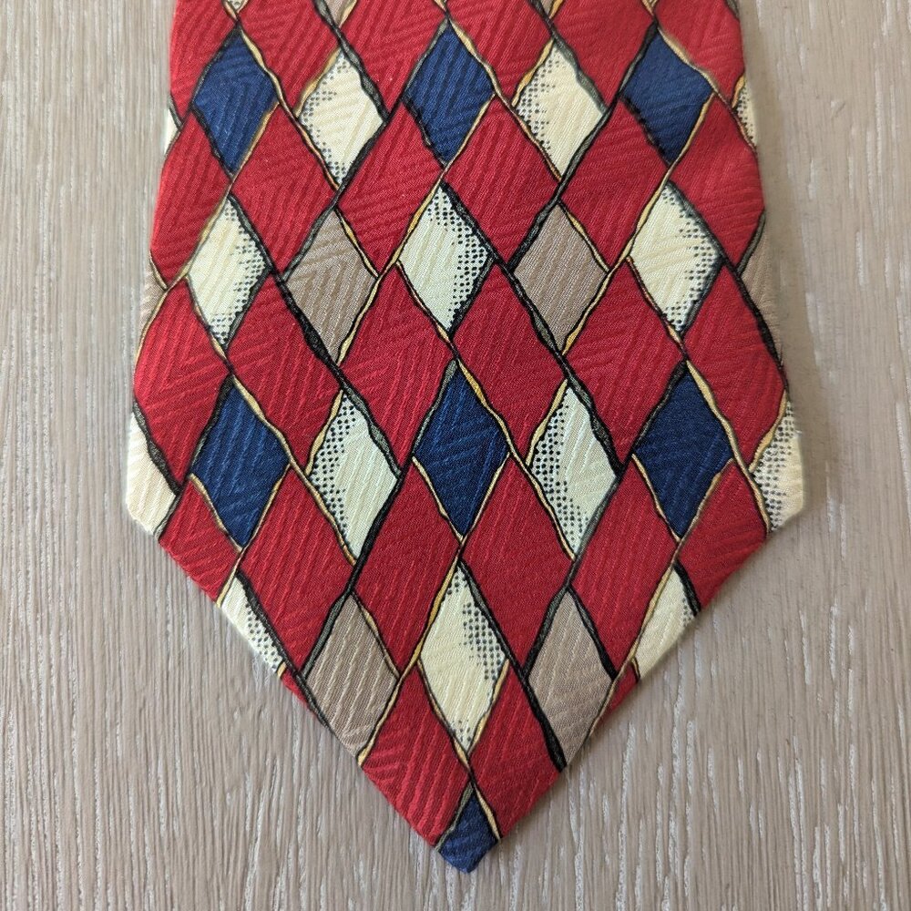 Peter Thomas by Superba Vintage Silk Tie Geometric Red Blue & Tan USA